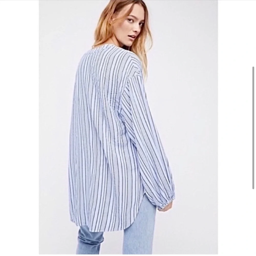 Free People Rhythm of the Night Blue and Black Striped Oversized Tunic Top - Picture 3 of 7